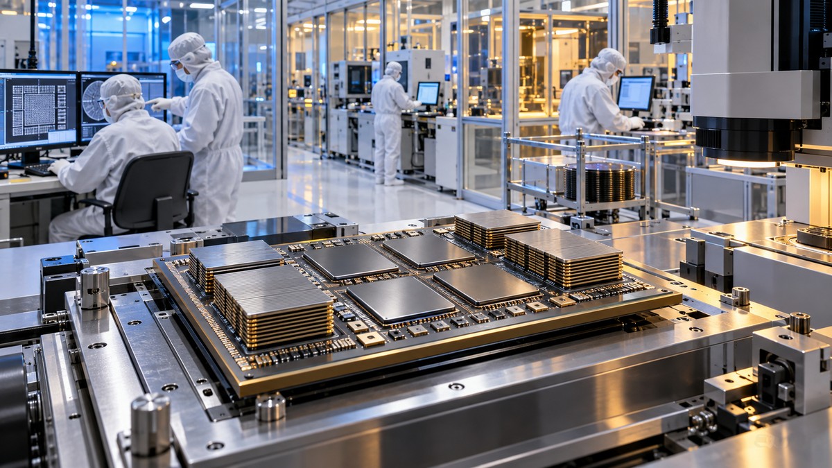 Advanced semiconductor packaging validation laboratory with chiplets and high-bandwidth memory on an inspection stage