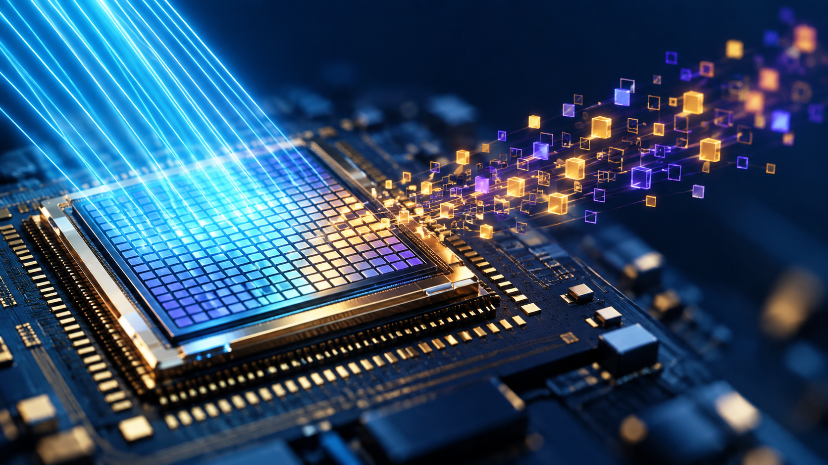 Conceptual sensor array receiving light and producing geometric data elements; not a depiction of LightTok hardware or its exact architecture.